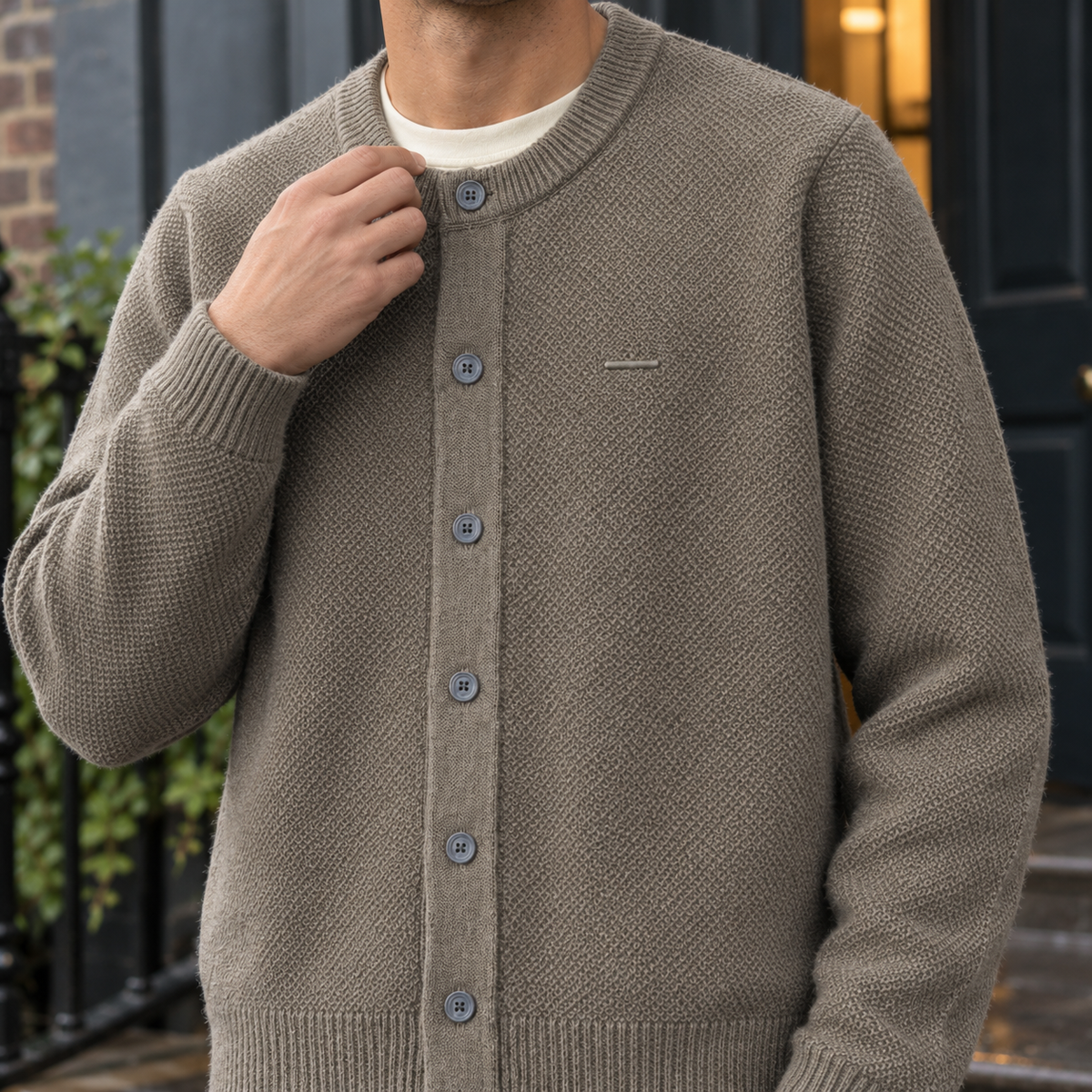 Strukturierter Herren-Cardigan Relaxed Fit Casual