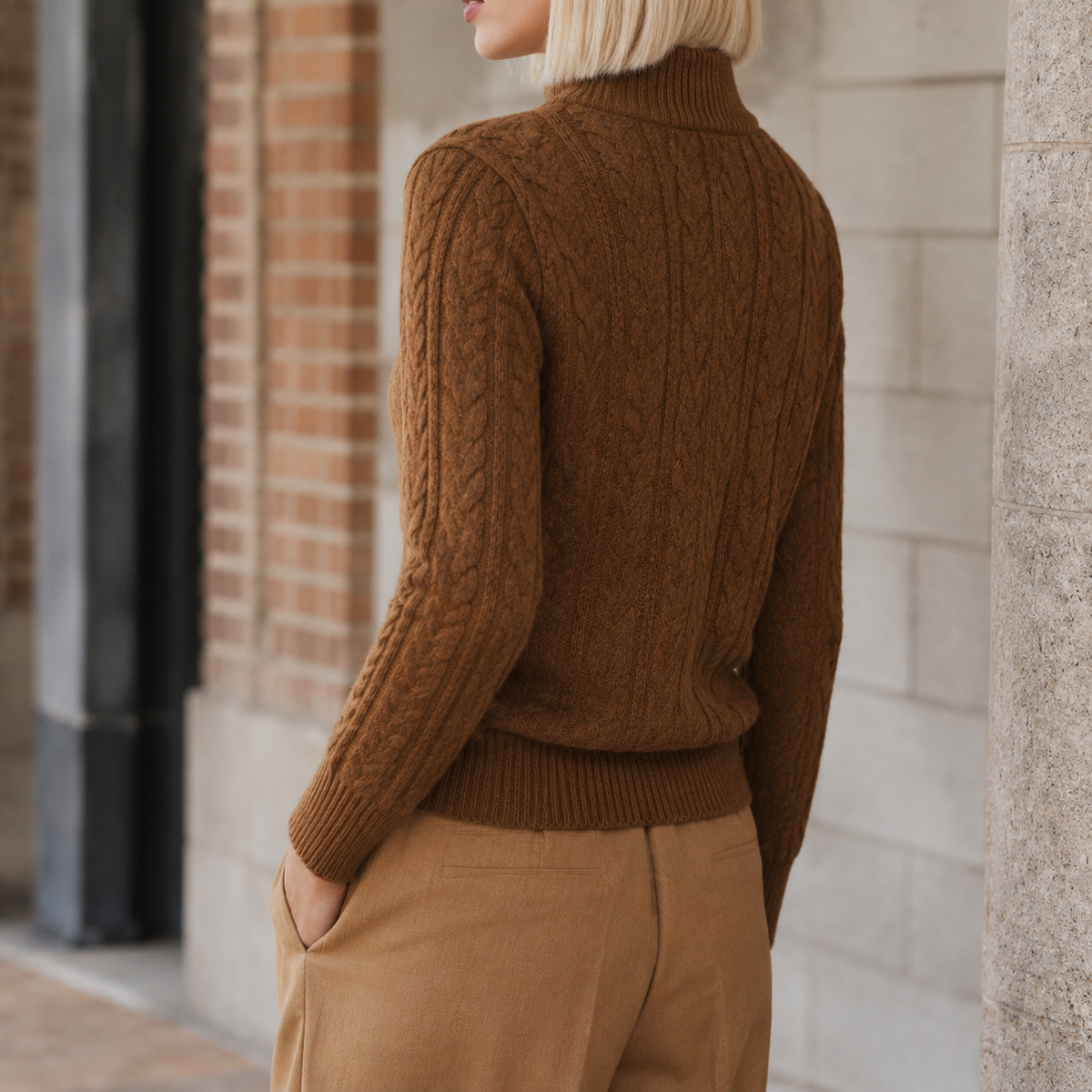 Damen Pullover Slim Fit mit Kabelstrick und Knopfleiste