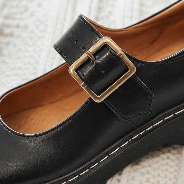 Damen Plateau Mary Janes mit Schnallenriemen und quadratischem Blockabsatz