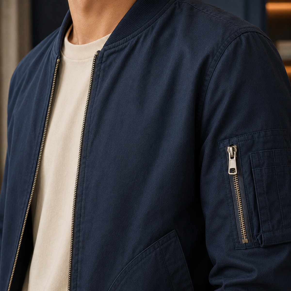 Herren Utility-Bomberjacke Relaxed Fit mit Reißverschluss und Seitentaschen
