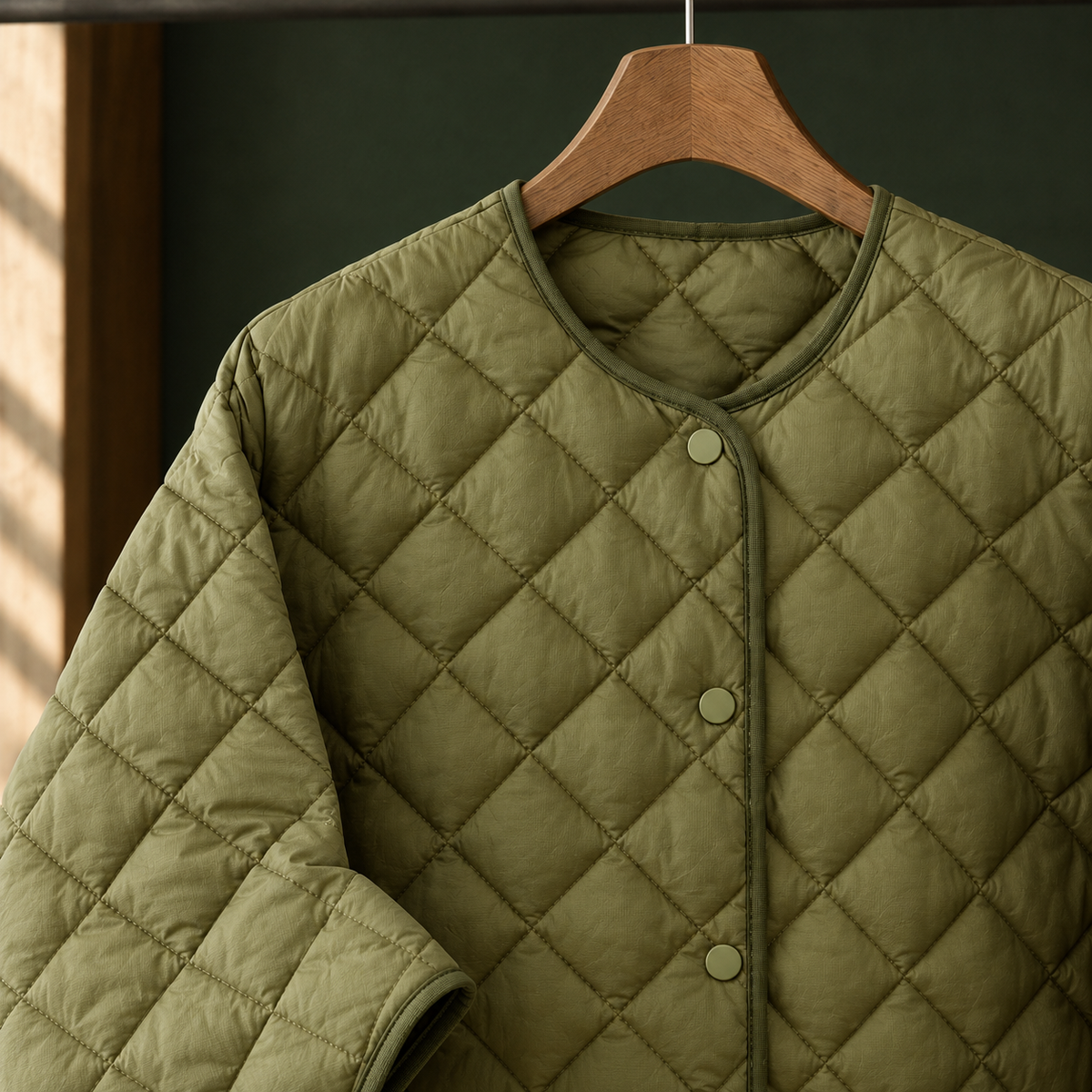 Damen Steppjacke Relaxed Fit Casual ohne Kragen mit Druckknöpfen
