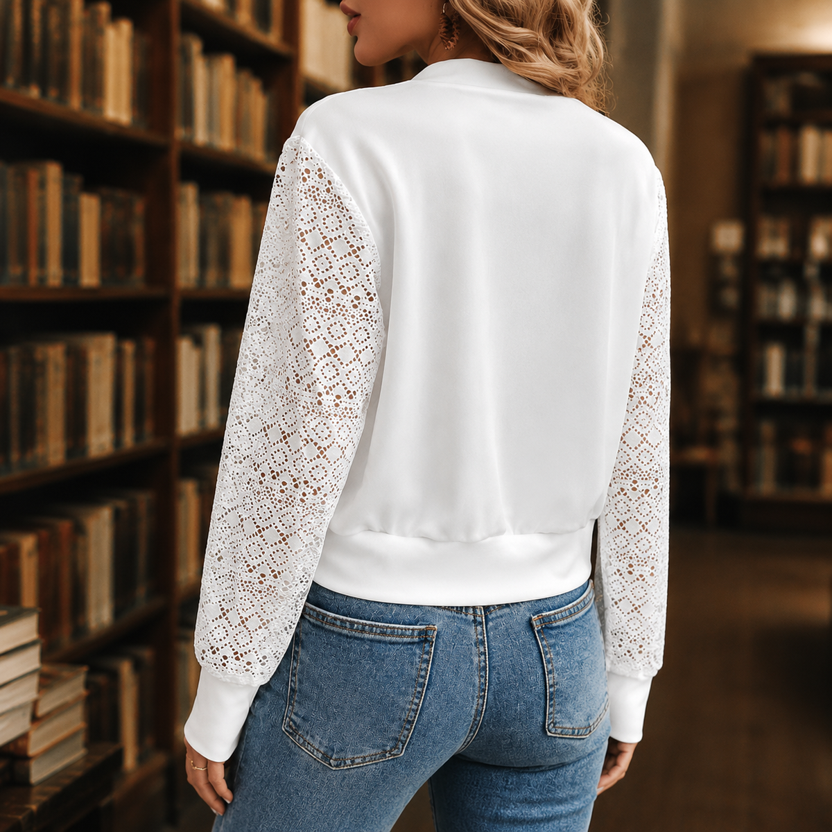 Damen Häkeljacke Slim Fit Freizeit mit Spitzenärmeln