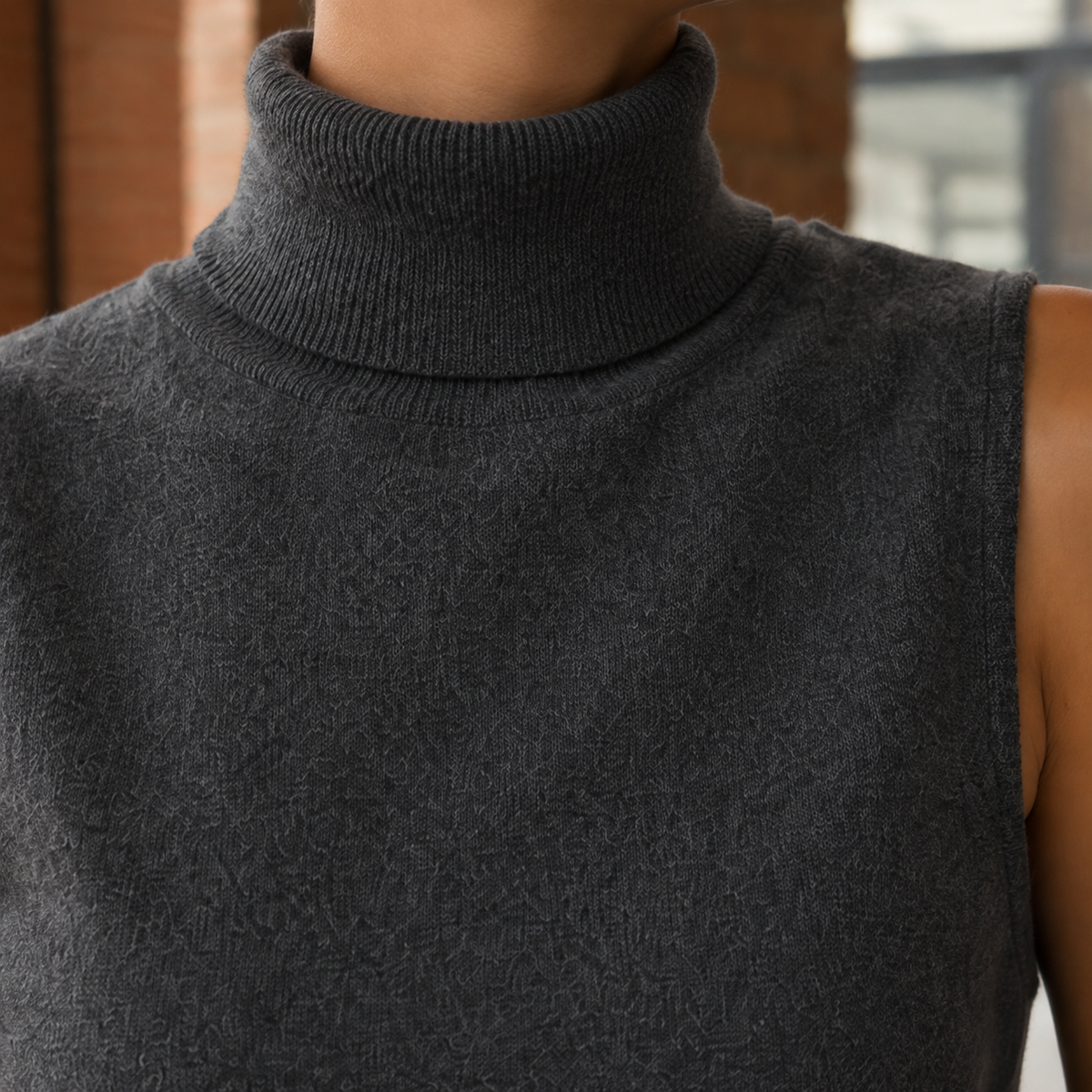 Damen Ärmelloser Rollkragenpullover Slim Fit