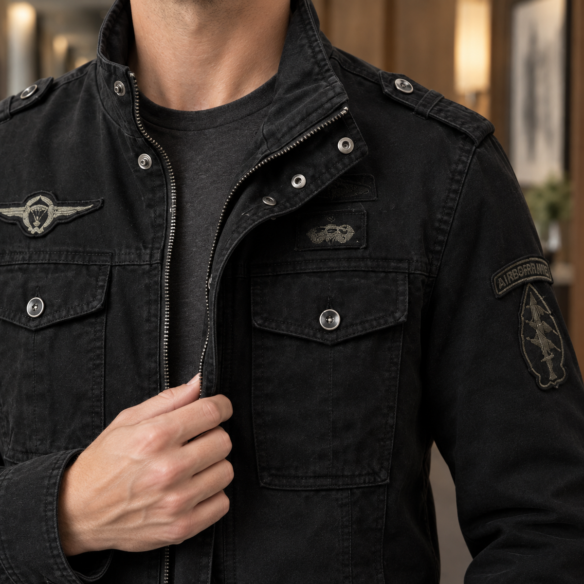 Herren Militärjacke Regular Fit Freizeit Utility-Look
