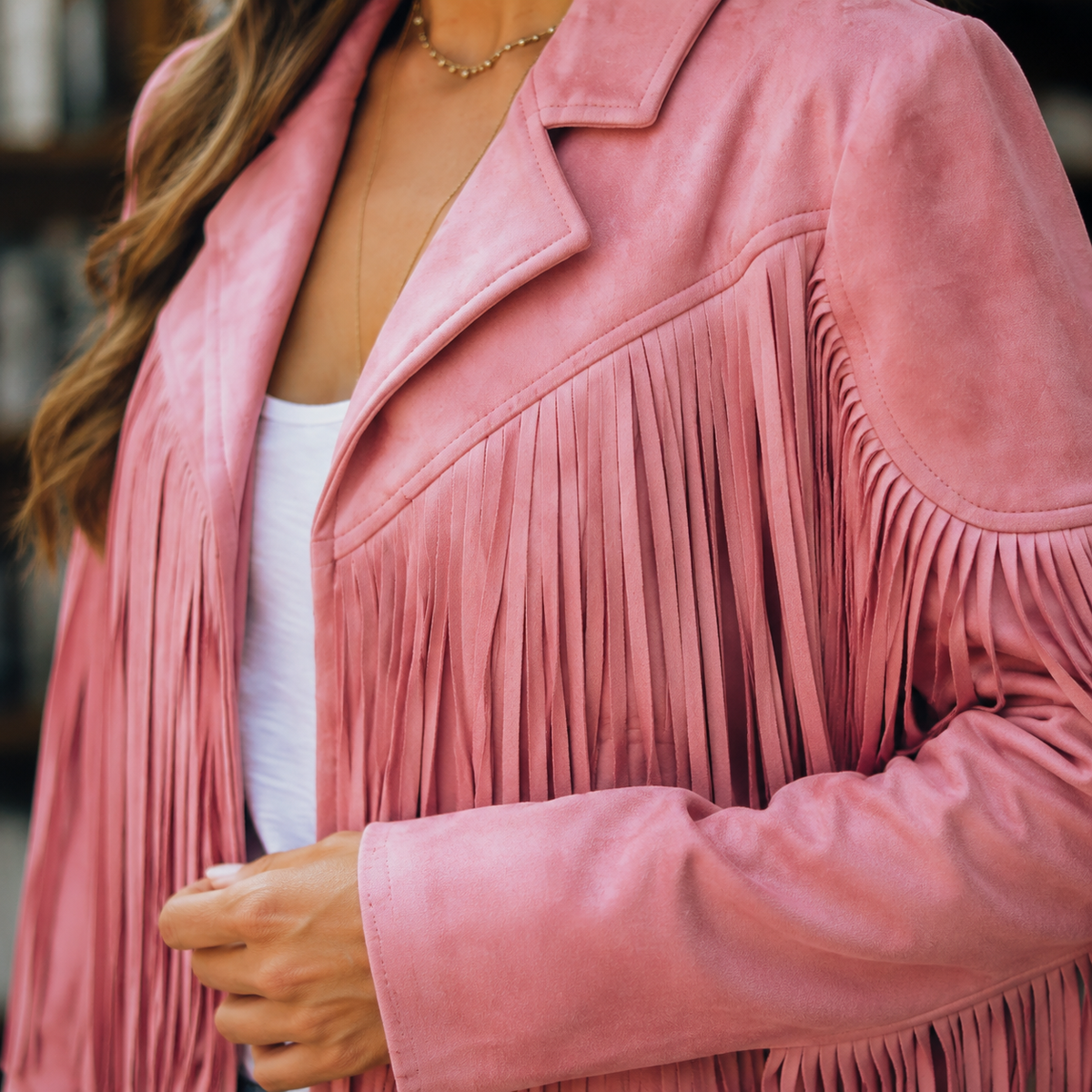 Damen Fransenjacke Regular Fit Casual mit Reverskragen