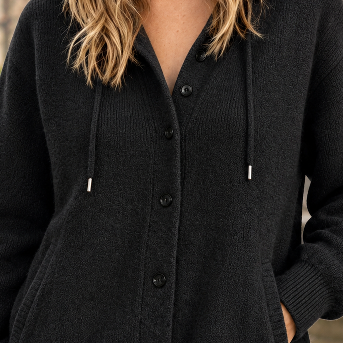 Damen Kapuzen-Cardigan Relaxed Fit Casual mit Knopfleiste