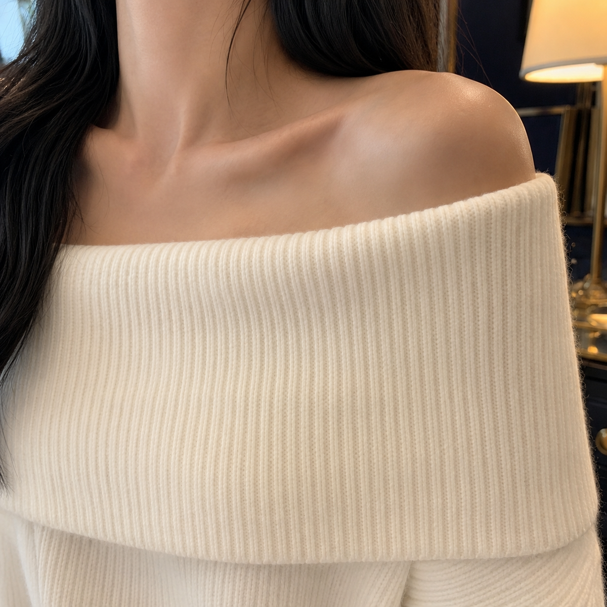 Damen Off-Shoulder Pullover Oversize mit Ballonärmeln