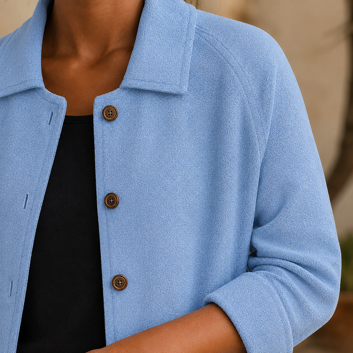 Damen Kragenpullover Relaxed Fit mit Dreiviertelärmeln und Knopfleiste