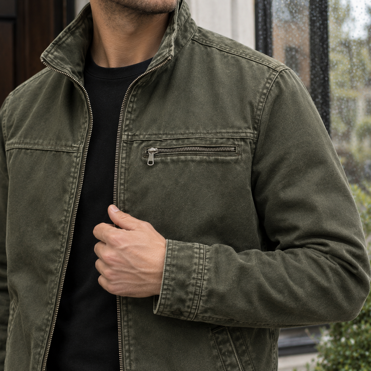 Herren Jacke Relaxed Fit Freizeit mit Stehkragen und Reißverschluss