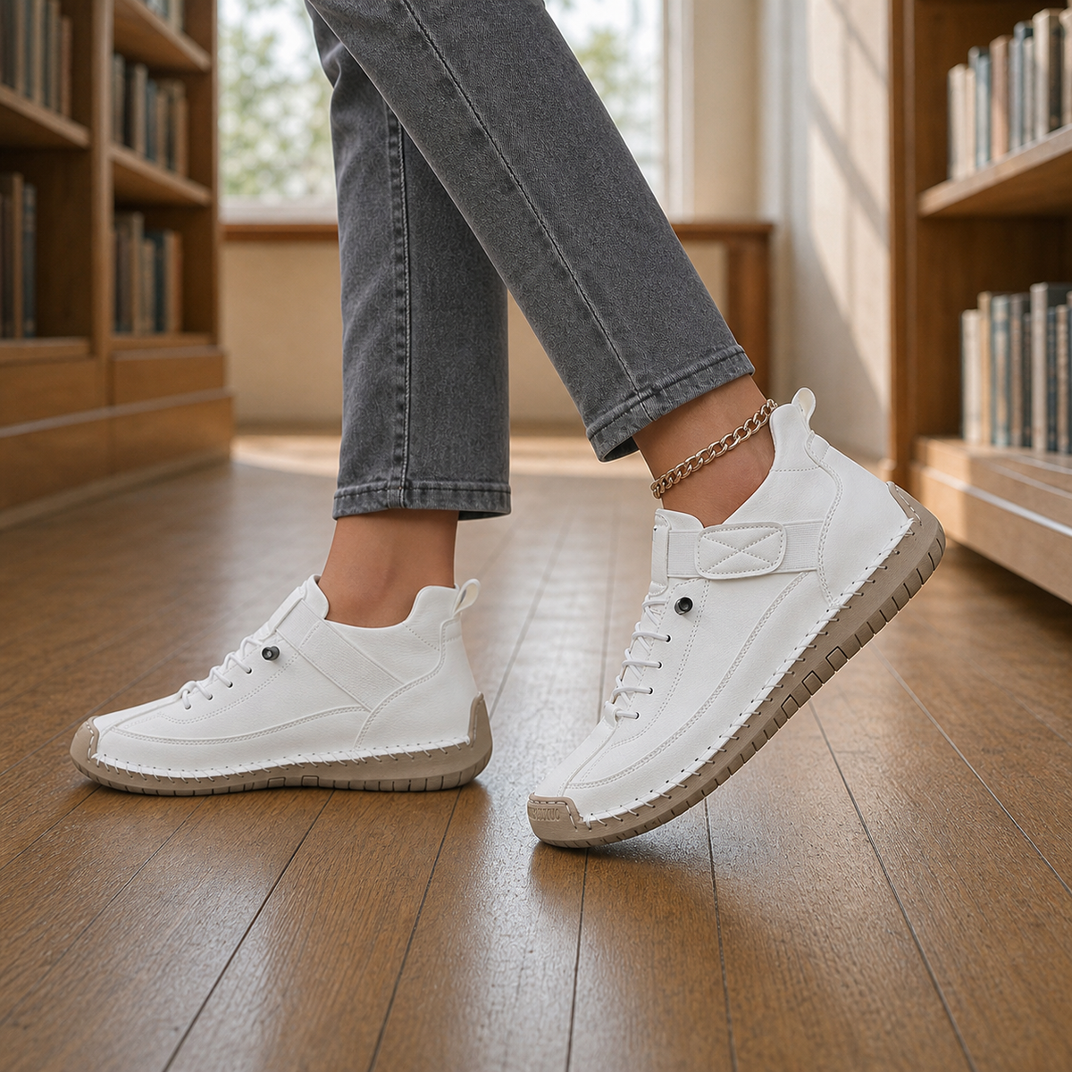 Damen Sneaker mit elastischer Schnürung und breitem Ristband