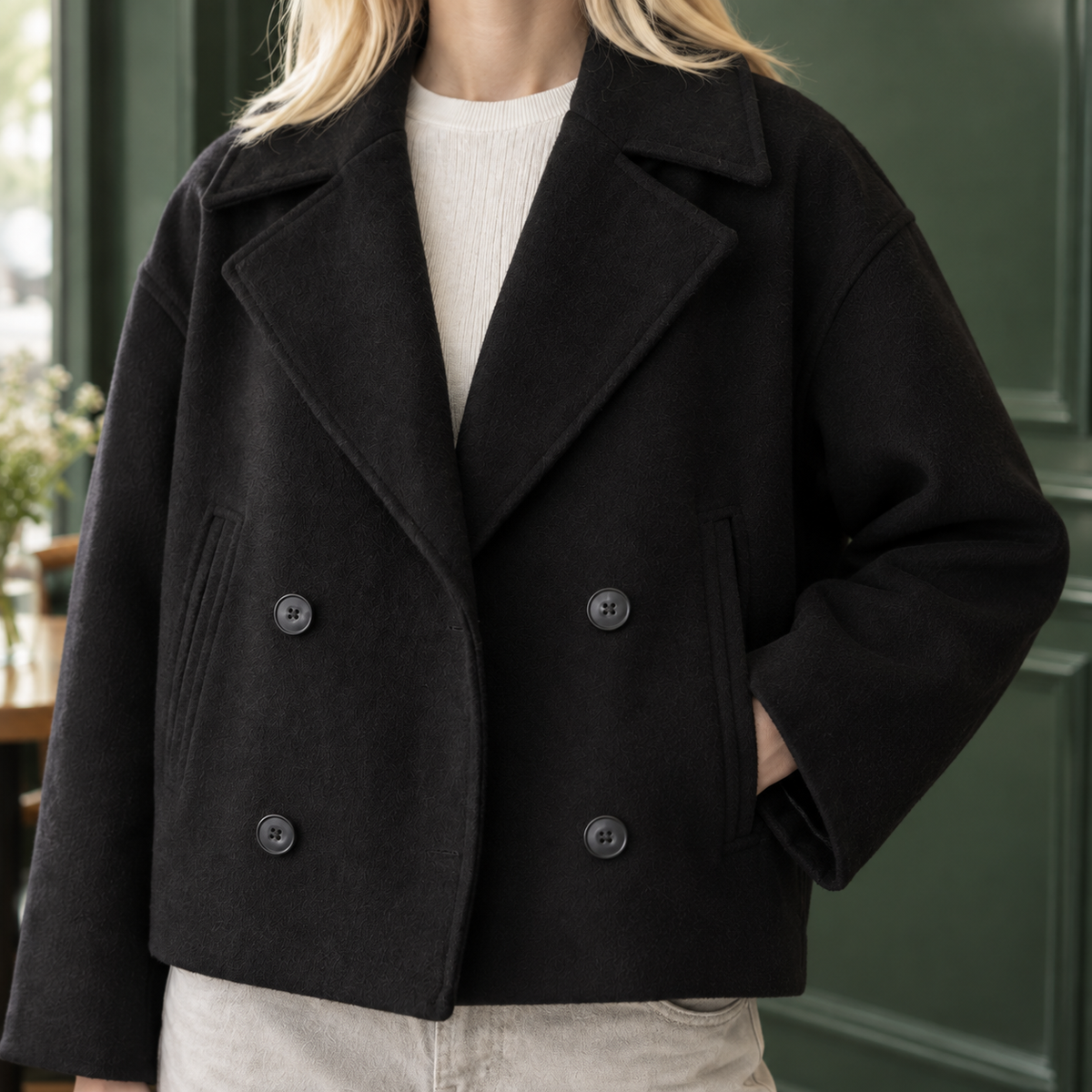 Damen Doppelreihige Jacke Relaxed Fit Casual
