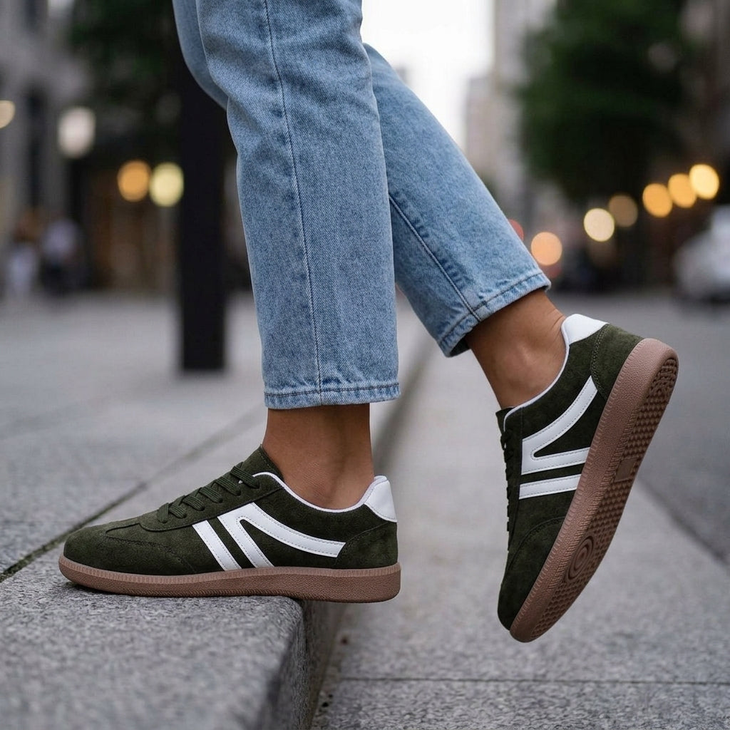 Damen Retro Sneaker Flach mit Schnürverschluss