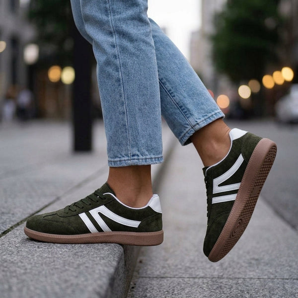 Damen Retro Sneaker Flach mit Schnürverschluss