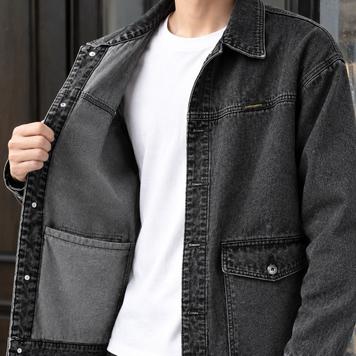 Overshirt Herren Relaxed Fit Freizeit Denim Waschung