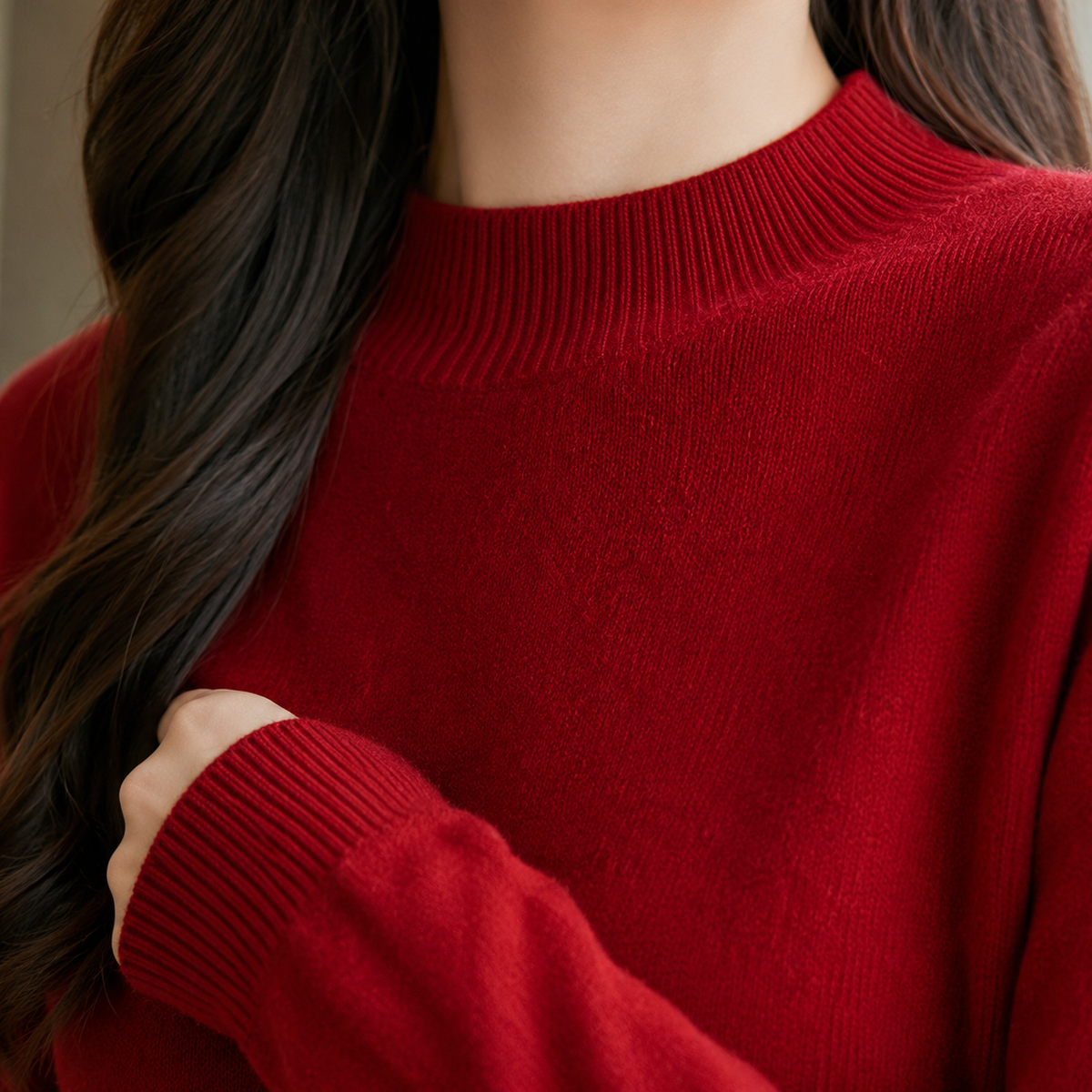 Damen Stehkragenpullover Relaxed Fit mit geripptem Kragen