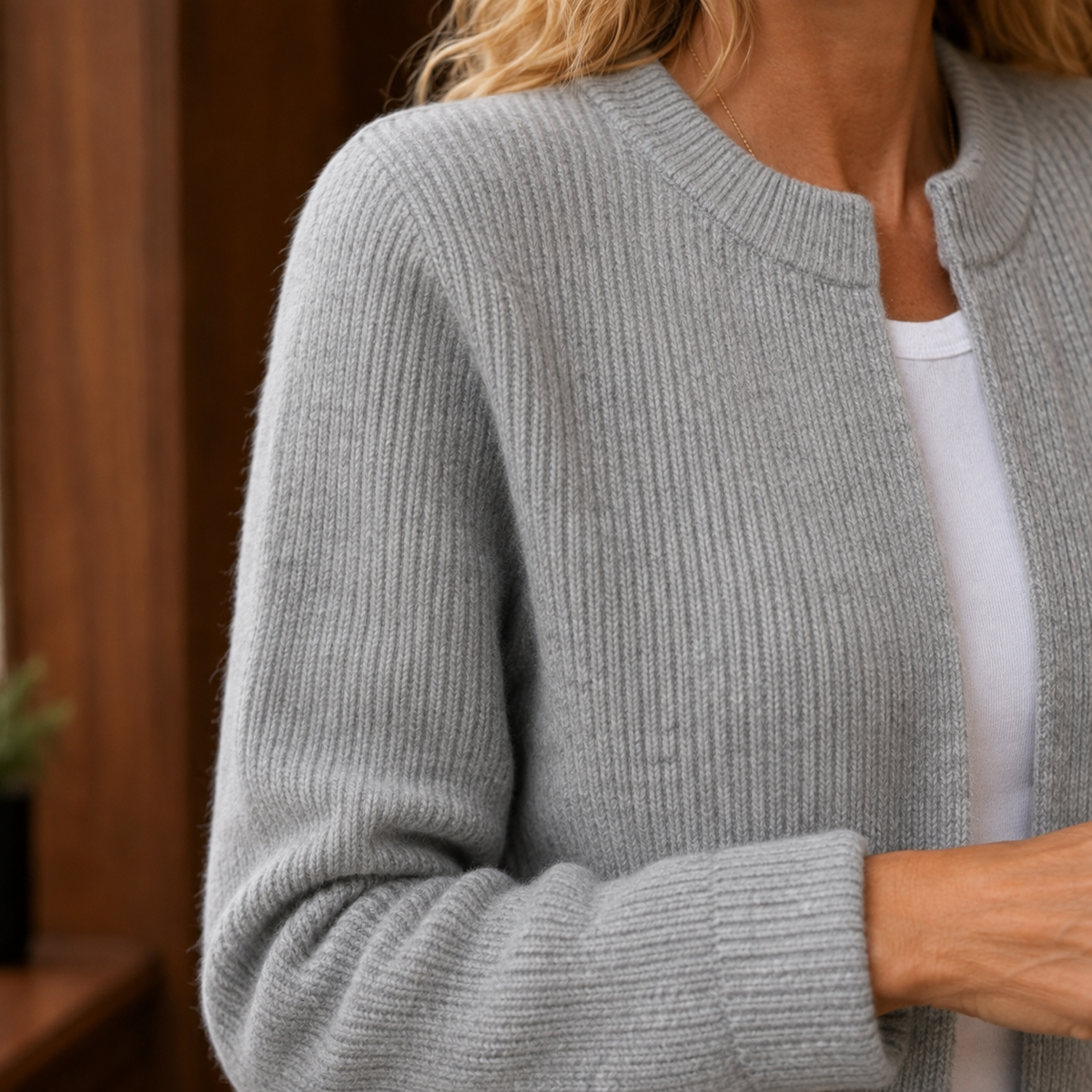 Damen Rippstrick-Cardigan Relaxed Fit mit Rundhalsausschnitt und Taschen