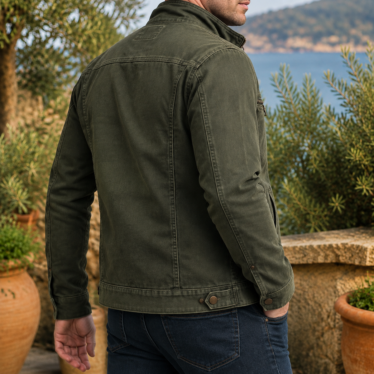 Herren Militärjacke Regular Fit mit Reißverschluss und Stehkragen