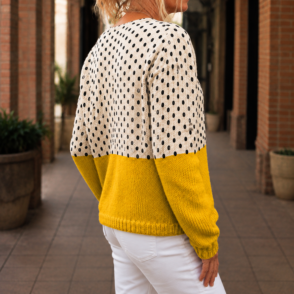 Damen Farbblock-Cardigan Relaxed Fit mit Ringknöpfen