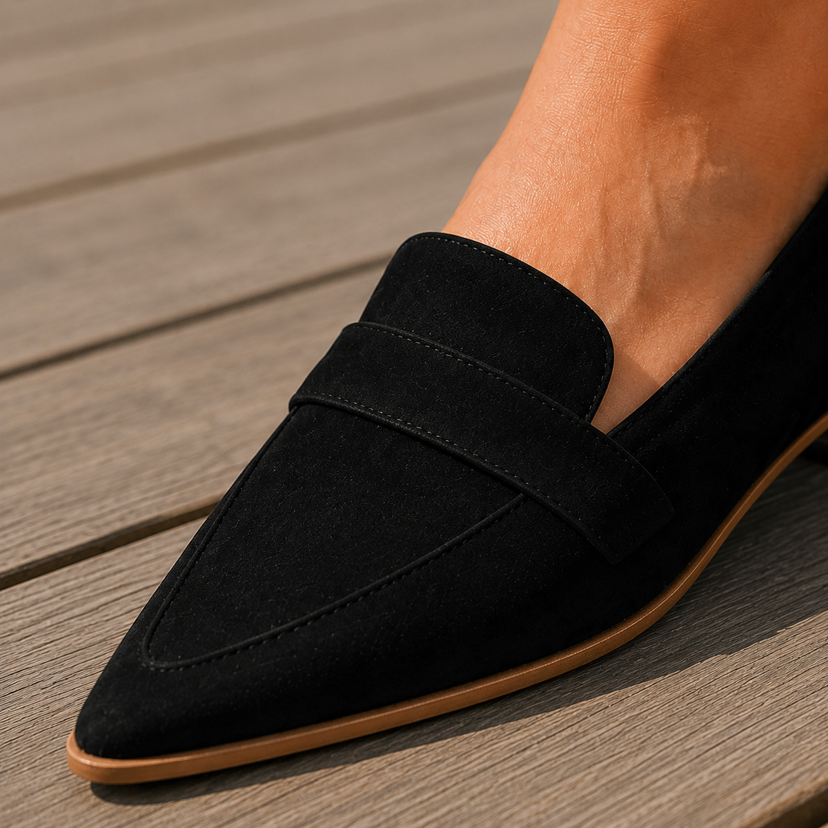 Damen Slipper Spitz mit Penny-Riemen und niedrigem Absatz