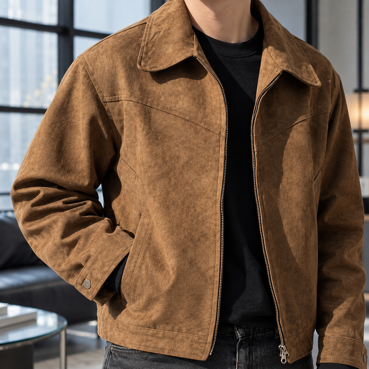 Zip-Jacke Herren Relaxed Fit Freizeit kurz geschnitten