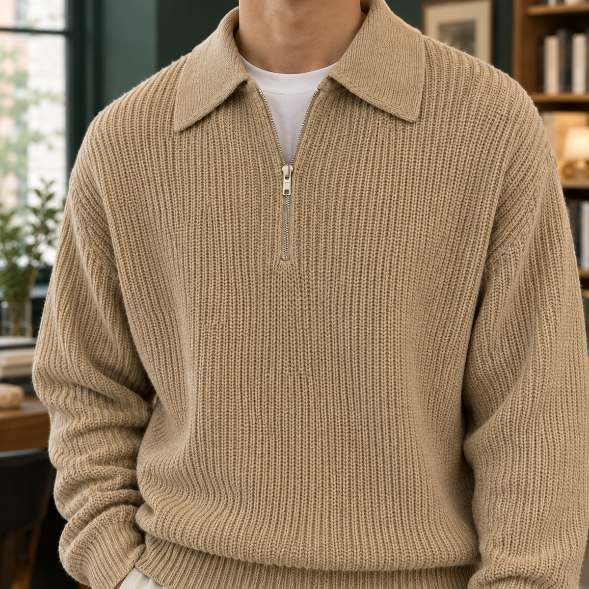Herren Quarter Zip Pullover Relaxed Fit Freizeit