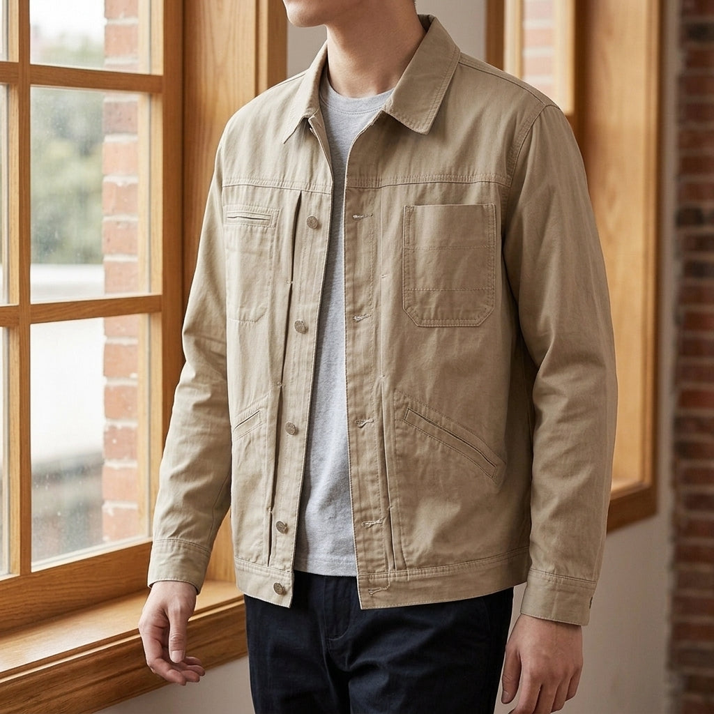 Herren Utility-Jacke Relaxed Fit mit Knopfverschluss und Umlegekragen