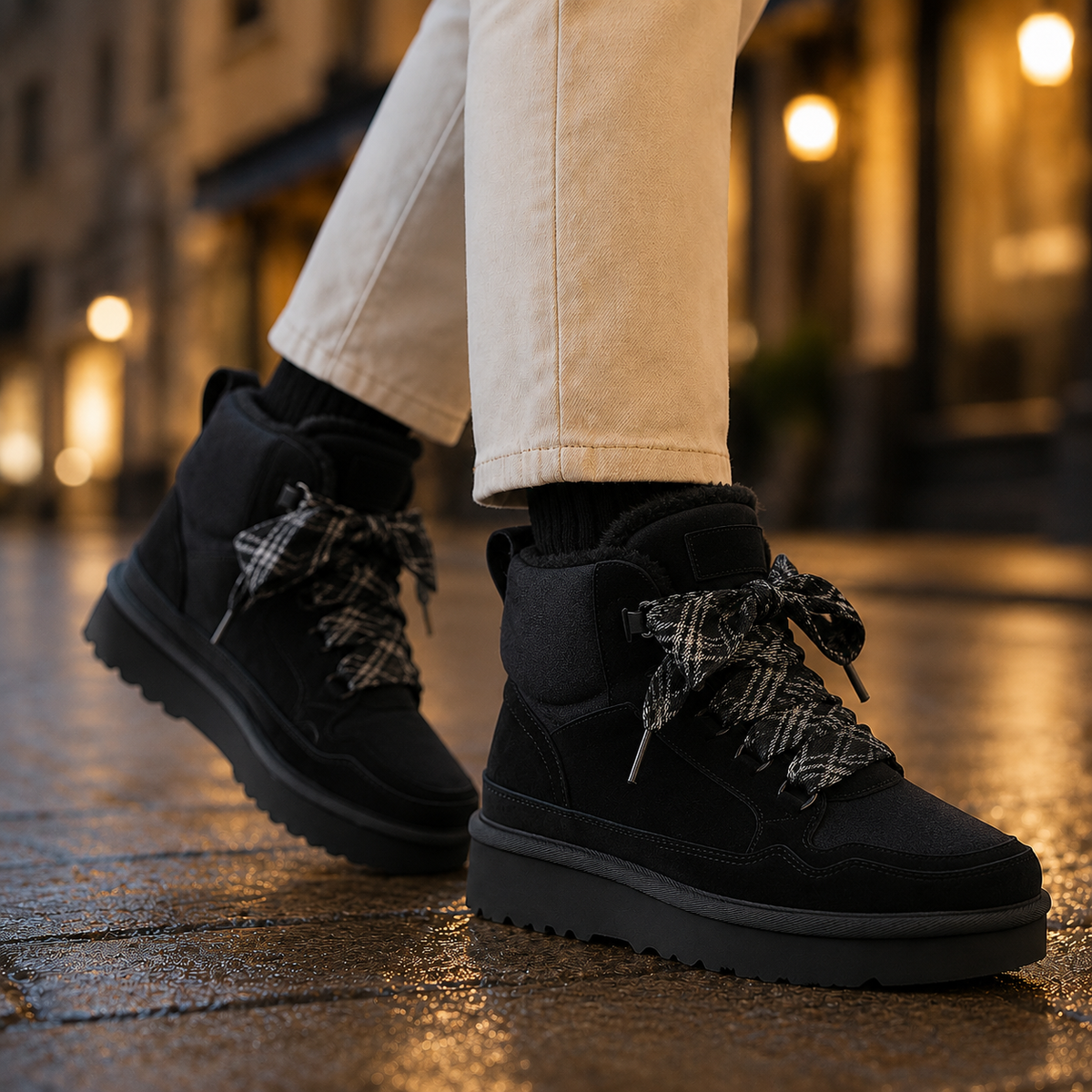 Damen Winterstiefel Wildleder-Optik mit Plattformsohle und breiten Bändern
