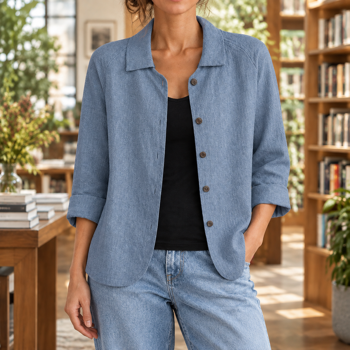 Damen Relaxed Fit Blazer Freizeit mit Knopfleiste