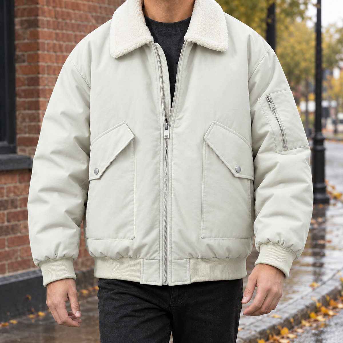 Pilotenjacke Herren Regular Fit Freizeit mit Kontrastkragen
