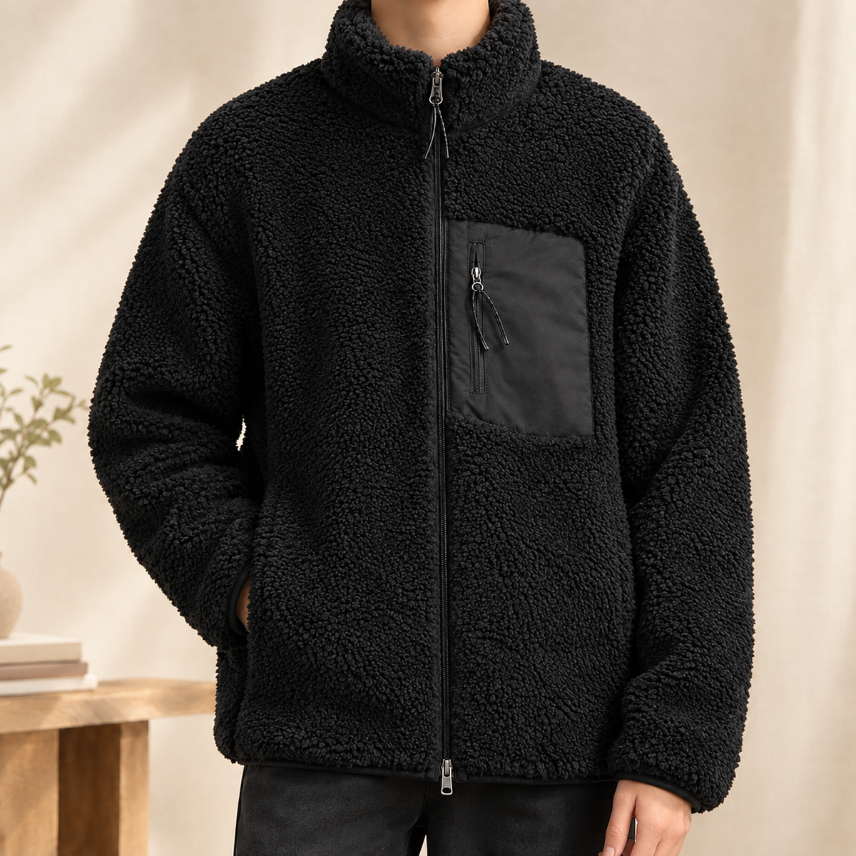 Texturiertes Zip-Jackett Herren Relaxed Fit Freizeit
