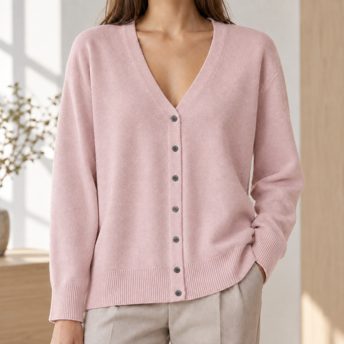 Damen Cardigan Relaxed Fit mit V-Ausschnitt und Knopfleiste