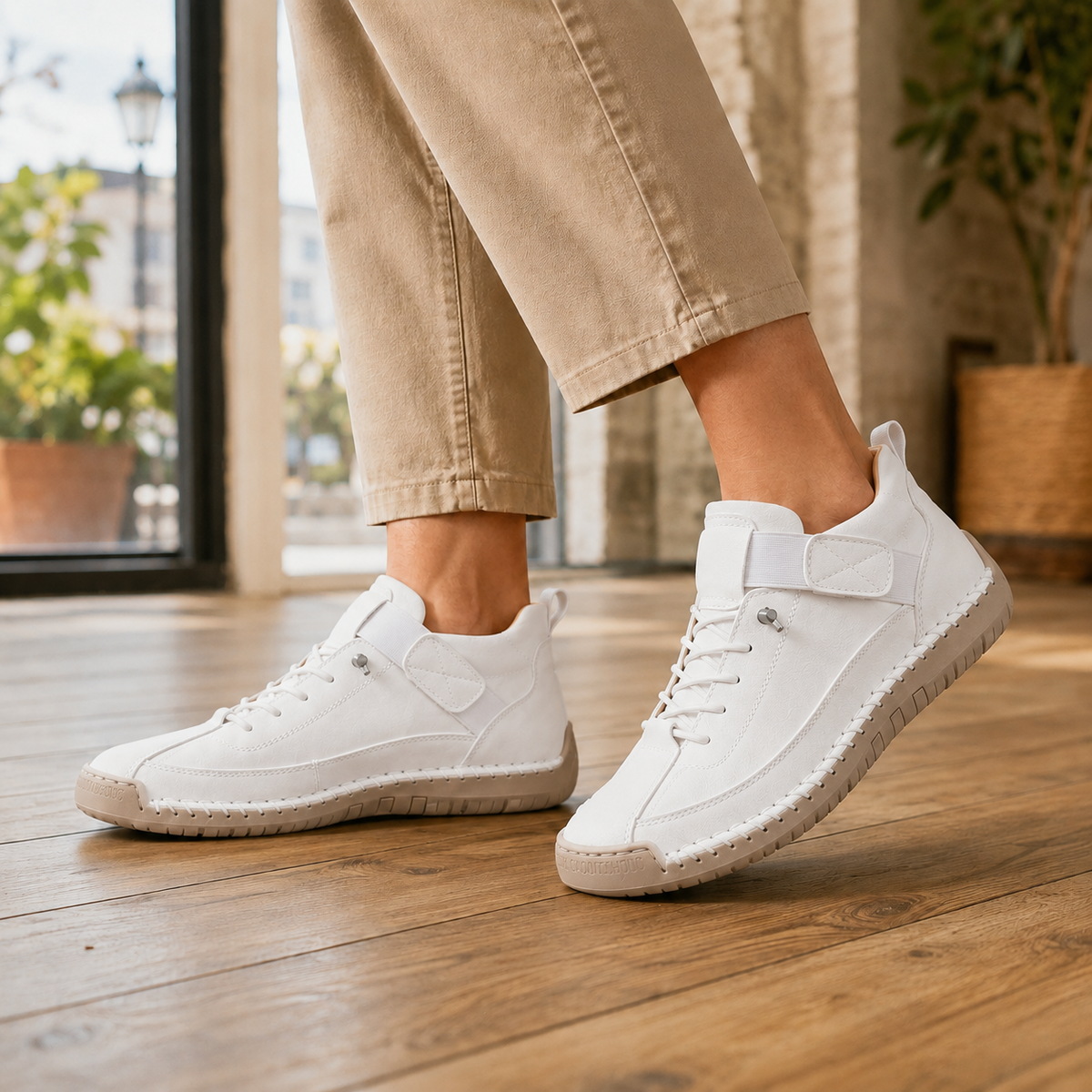 Damen Sneaker mit breitem Spannriemen und elastischer Schnürung