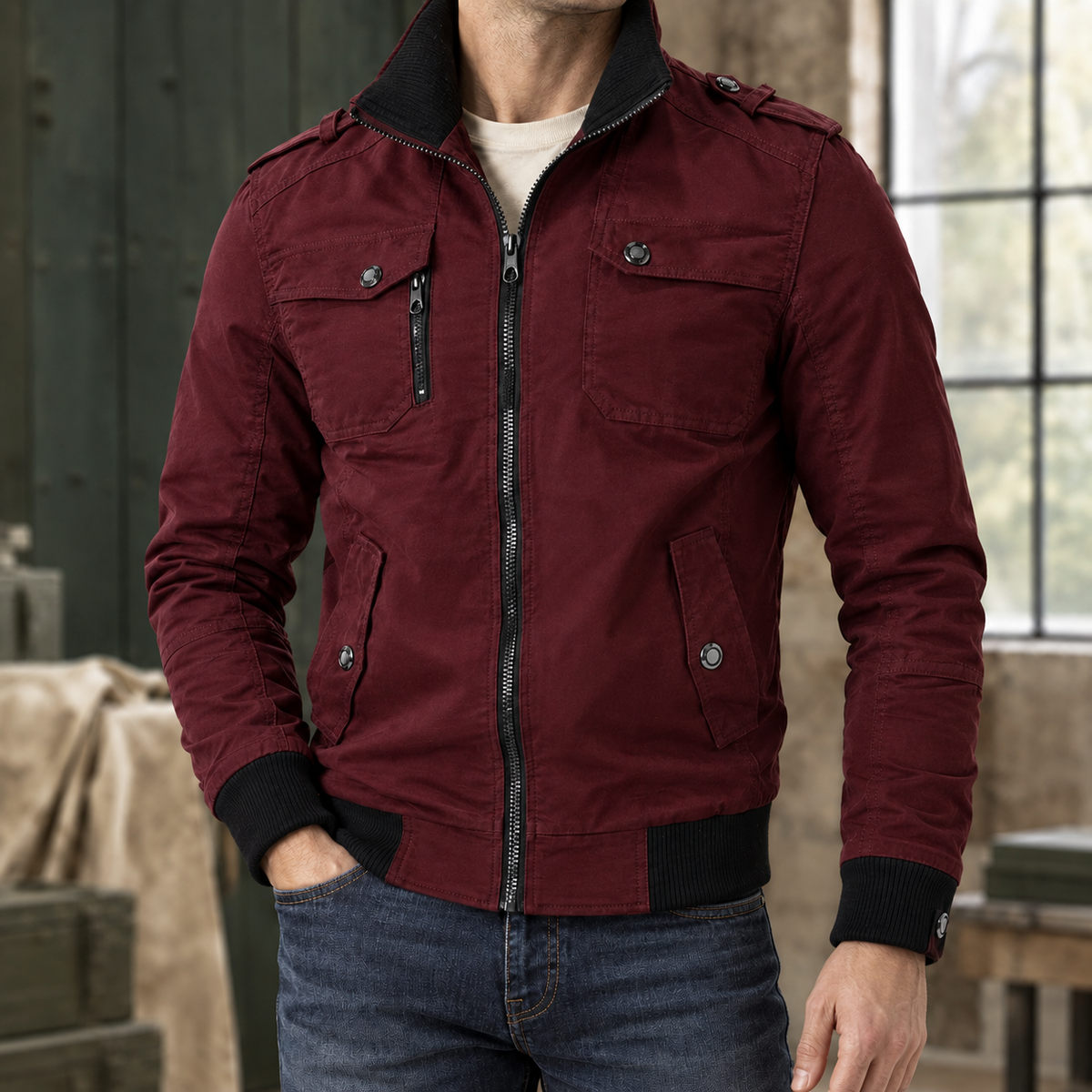 Utility Jacke Damen Tailliert Casual Freizeit