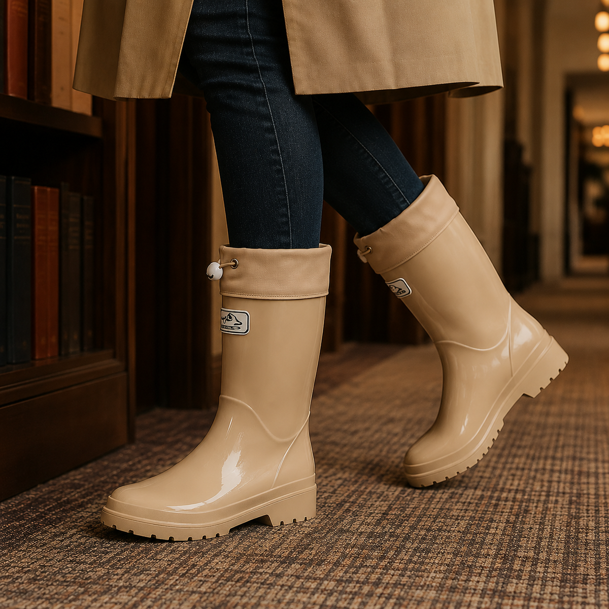 Damen Regenstiefel Knielang mit Kordelzugbündchen