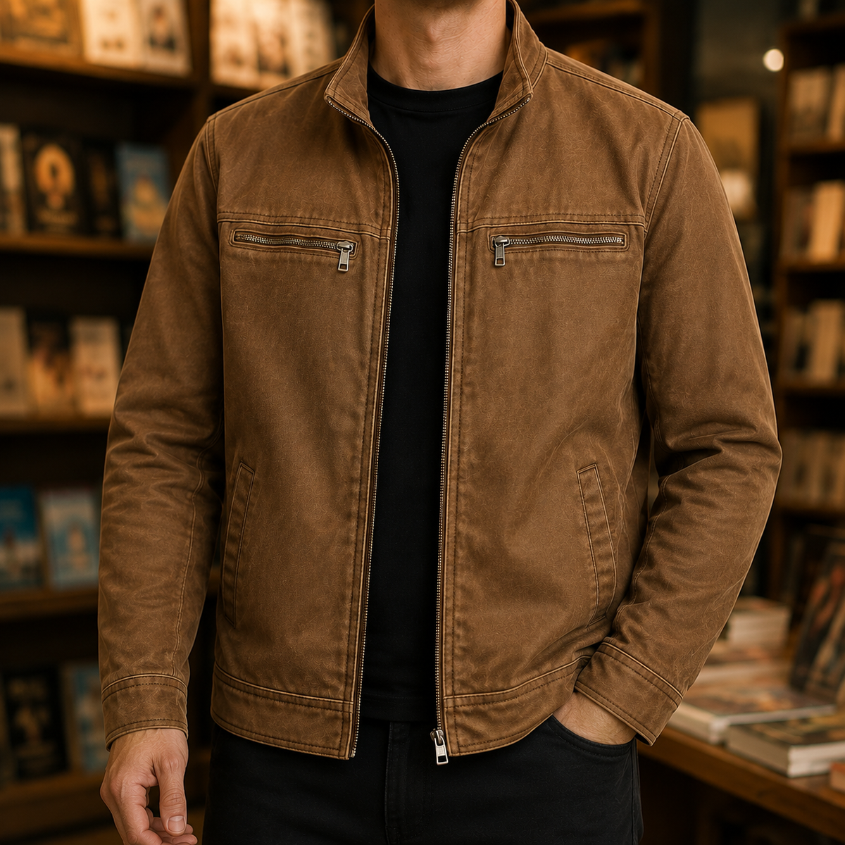 Herren Stehkragenjacke Regular Fit mit Reißverschluss und Stehkragen