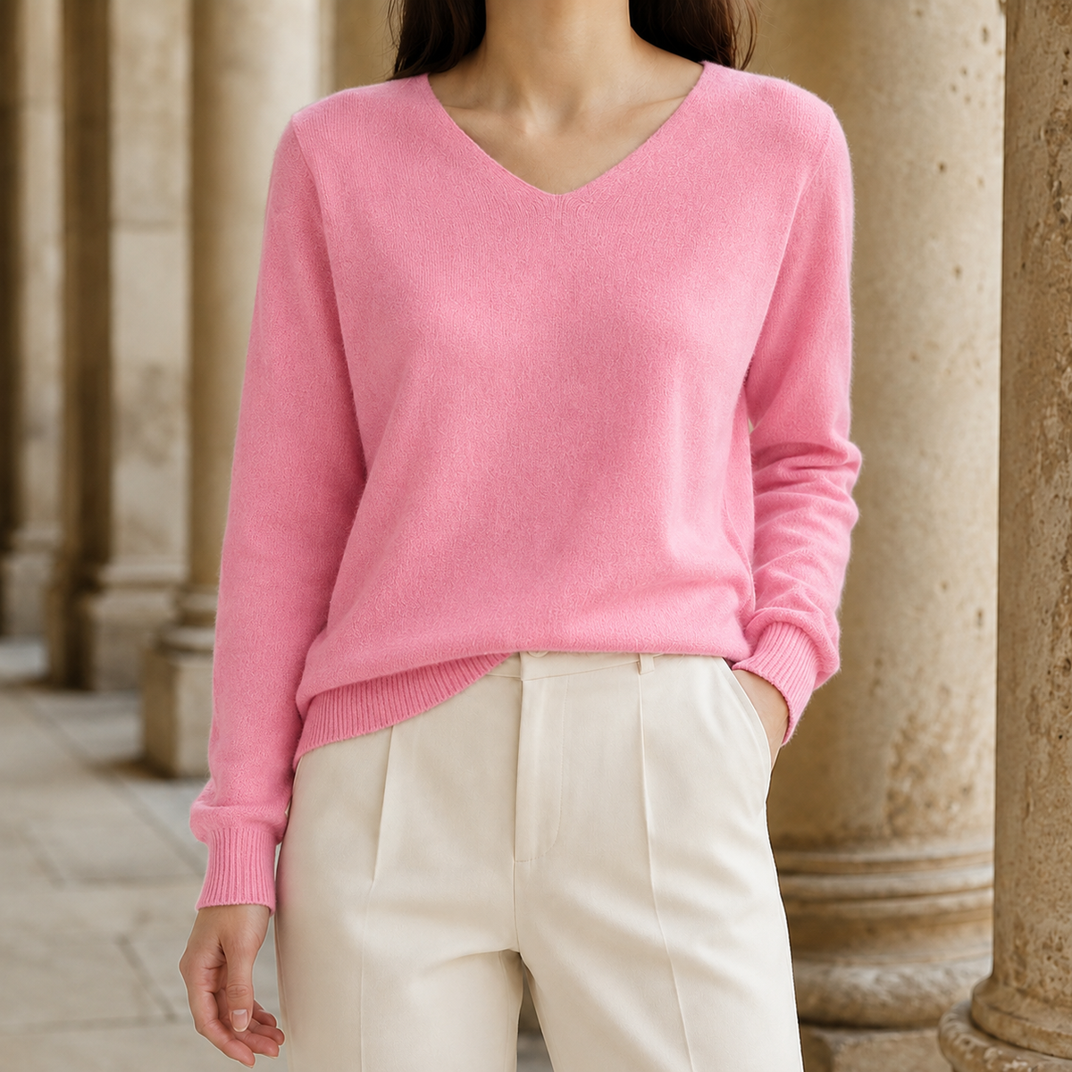 Damen Pullover Regular Fit mit V-Ausschnitt und Rippbündchen