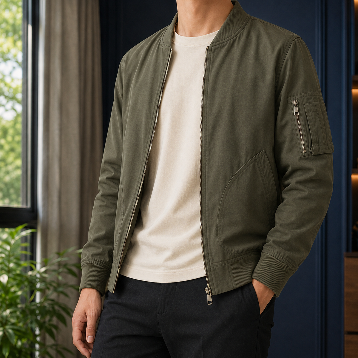 Herren Utility-Bomberjacke Relaxed Fit mit Reißverschluss und Seitentaschen