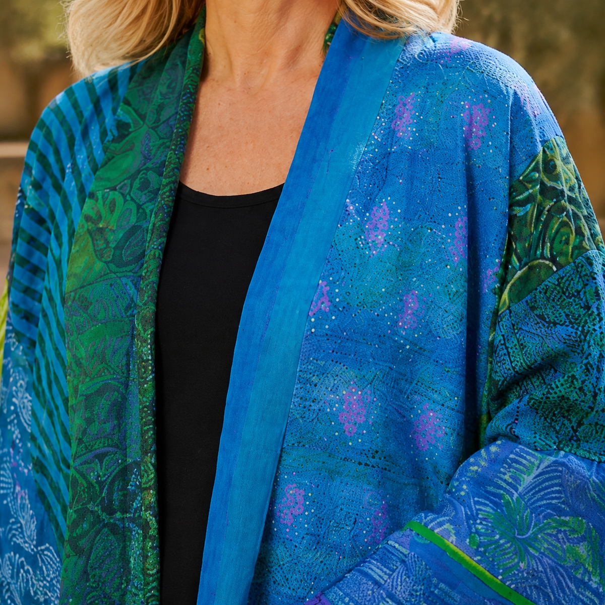 Damen Cardigan Oversize Patchwork mit offener Front