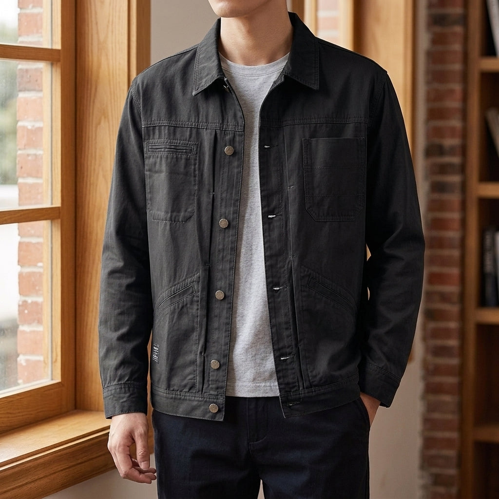 Herren Utility-Jacke Relaxed Fit mit Knopfverschluss und Umlegekragen