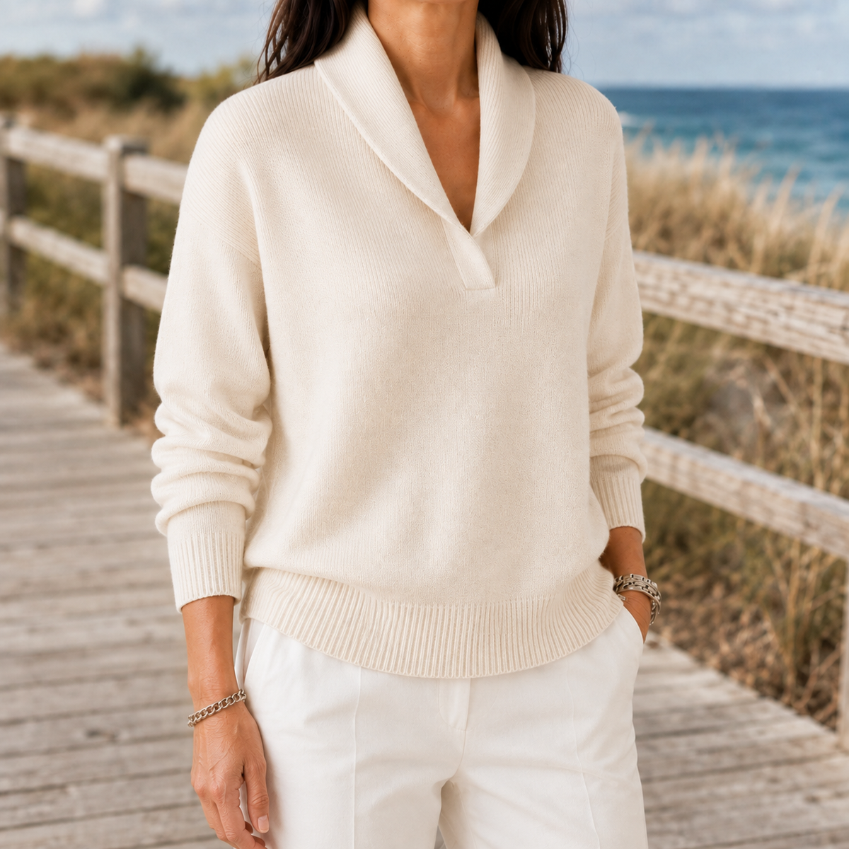 Damen Schalkragenpullover Relaxed Fit Casual