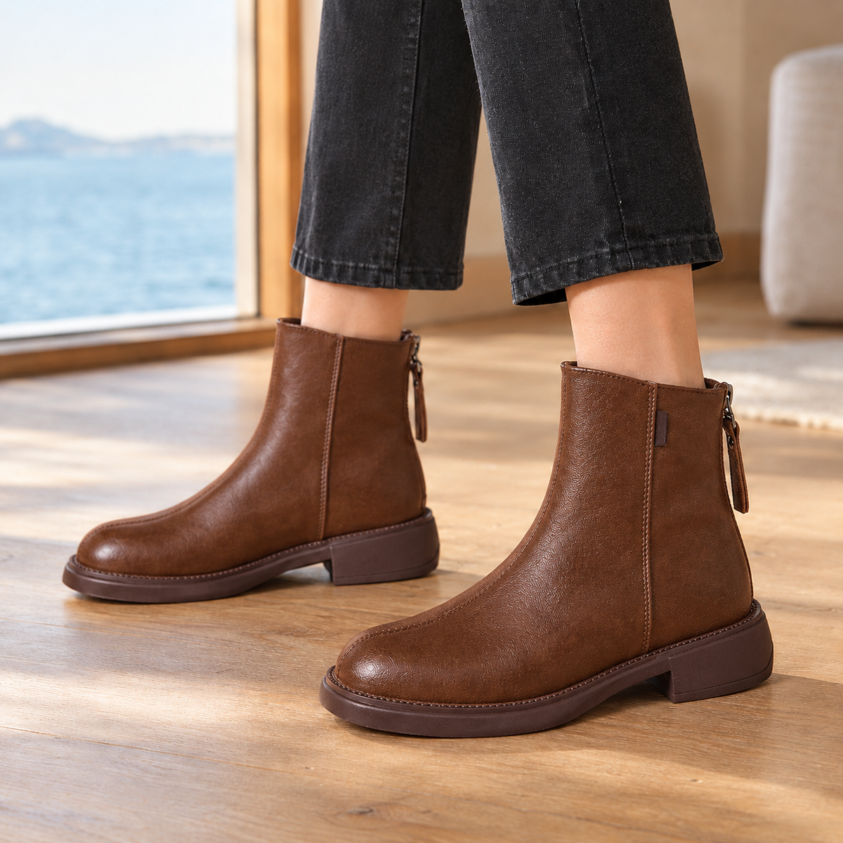 Damen Leder Stiefeletten Regular Fit Freizeit Herbst