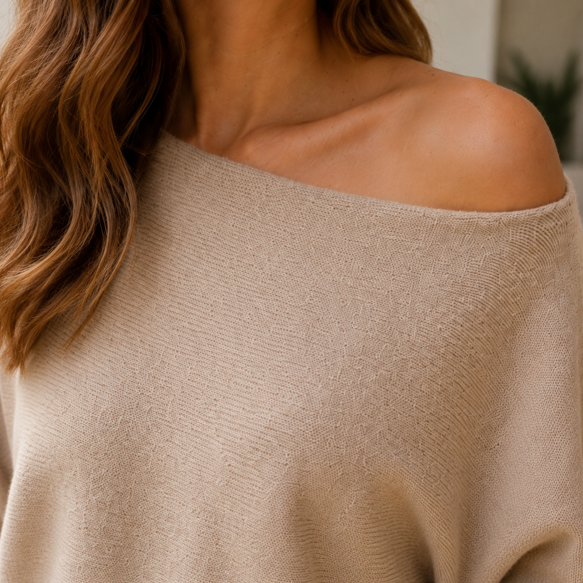 Damen Pullover Asymmetrisch mit Off-Shoulder-Ausschnitt