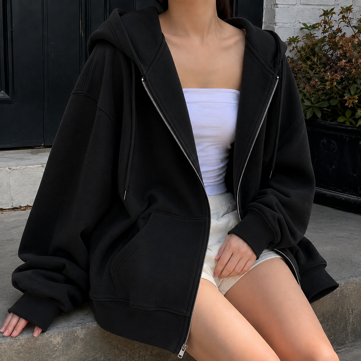 Damen Oversized Hoodie Relaxed Fit mit Kordelzugkapuze
