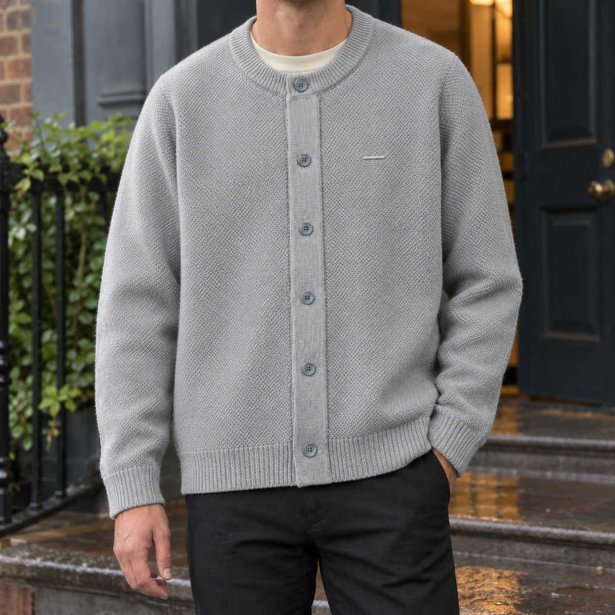 Strukturierter Herren-Cardigan Relaxed Fit Casual