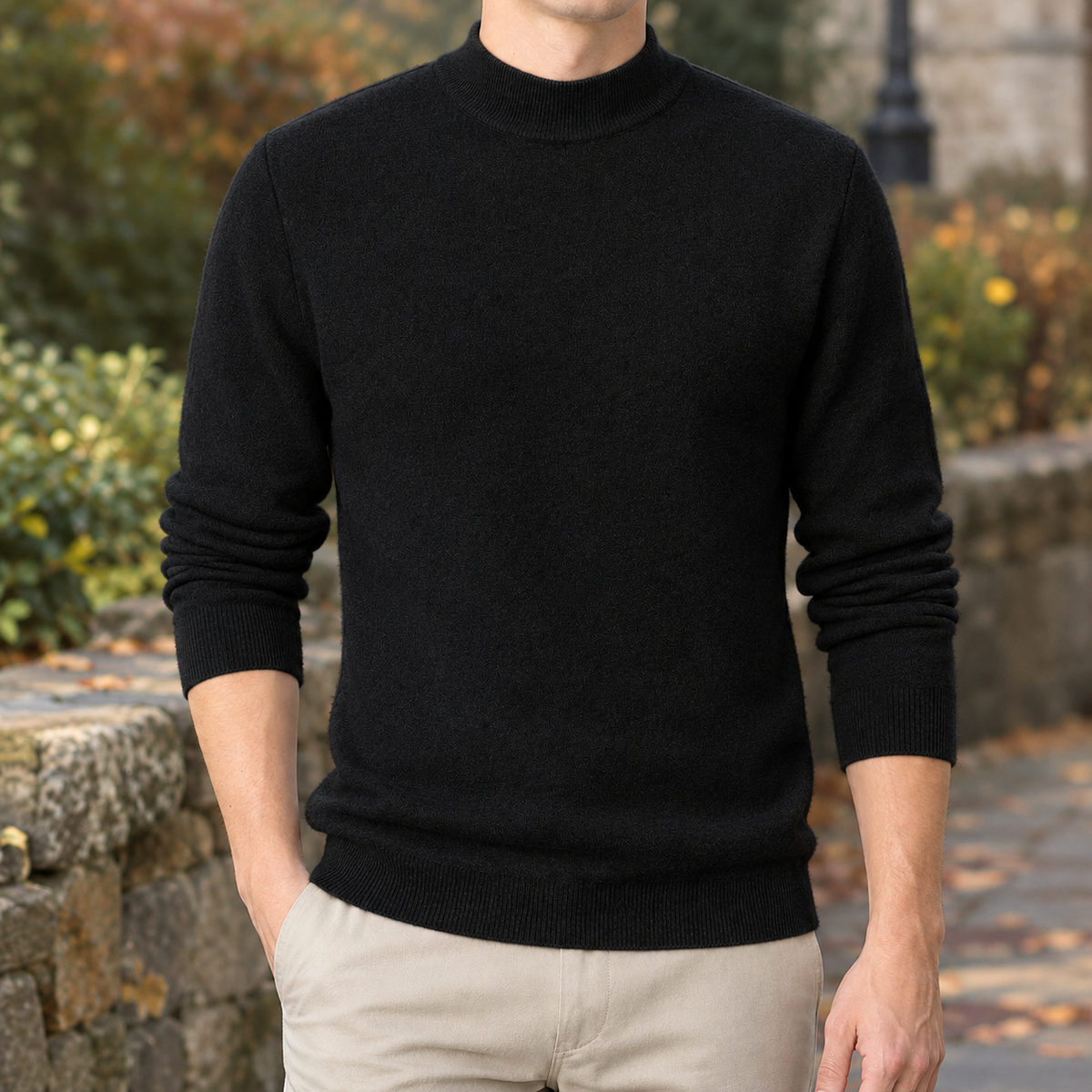 Stehkragenpullover Herren Slim Fit Freizeit Langarm