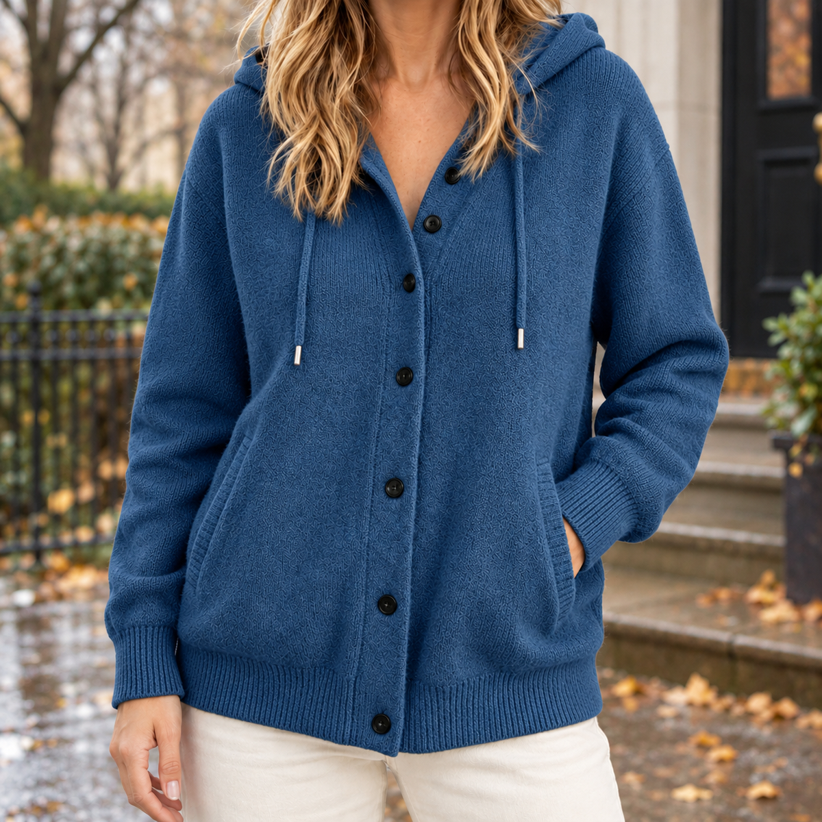 Damen Kapuzen-Cardigan Relaxed Fit Casual mit Knopfleiste