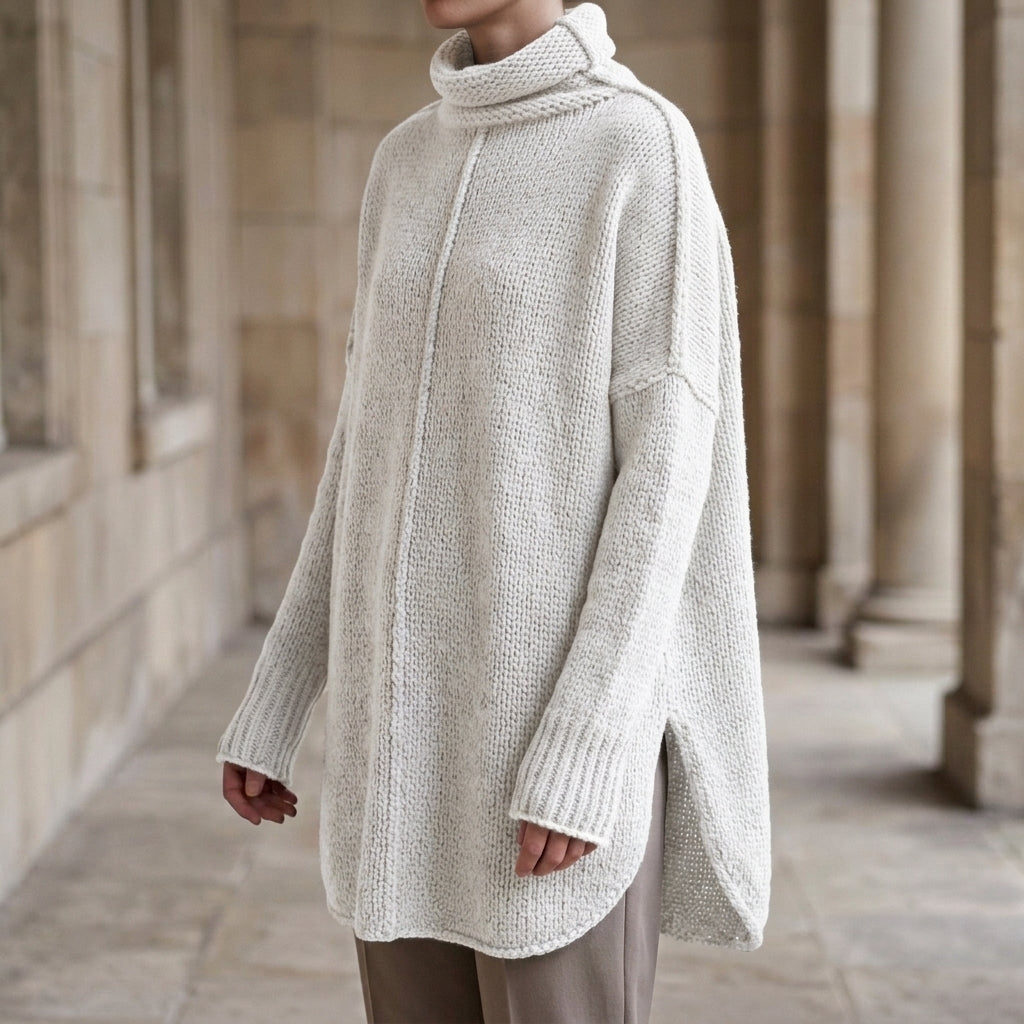 Damen Oversize Pullover mit gestapeltem Kragen und asymmetrischem Saum