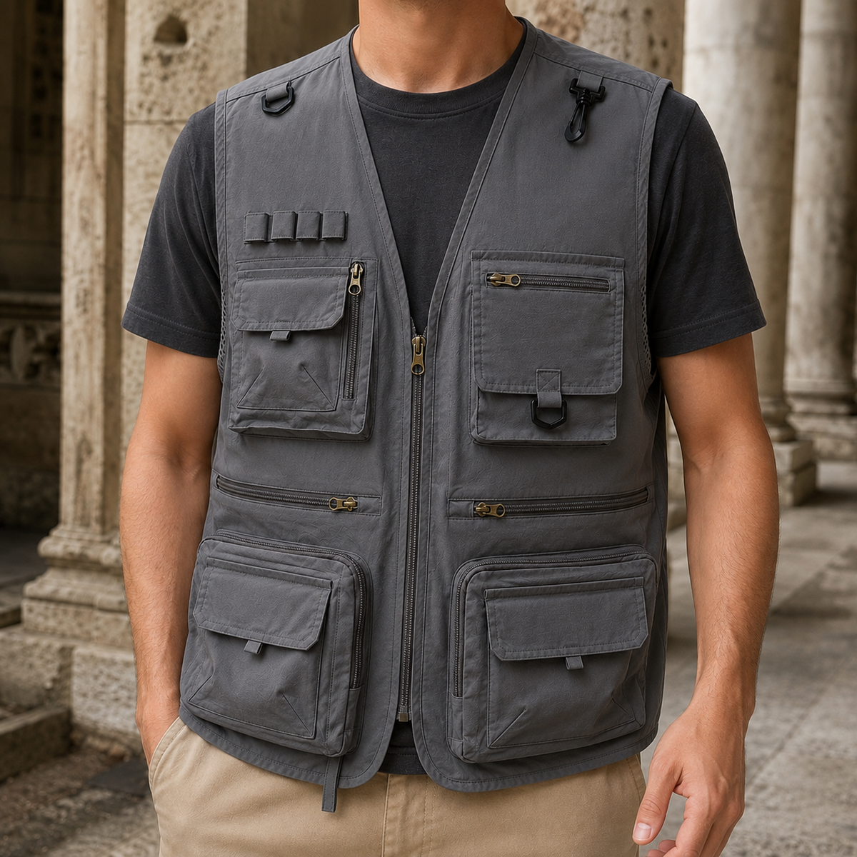 Utility-Weste Herren Regular Fit Freizeit mit Multi-Taschen