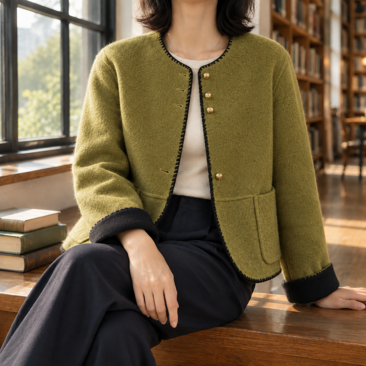 Damen Jacke Relaxed Fit Casual mit Kontrastbesatz