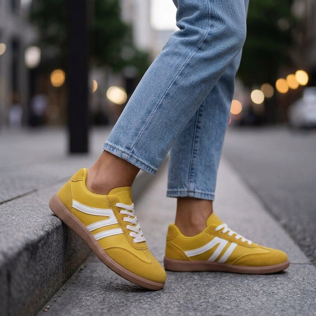 Damen Retro Sneaker Flach mit Schnürverschluss